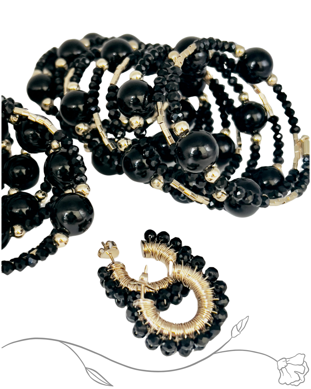 Black Blooming Beads Bracelet