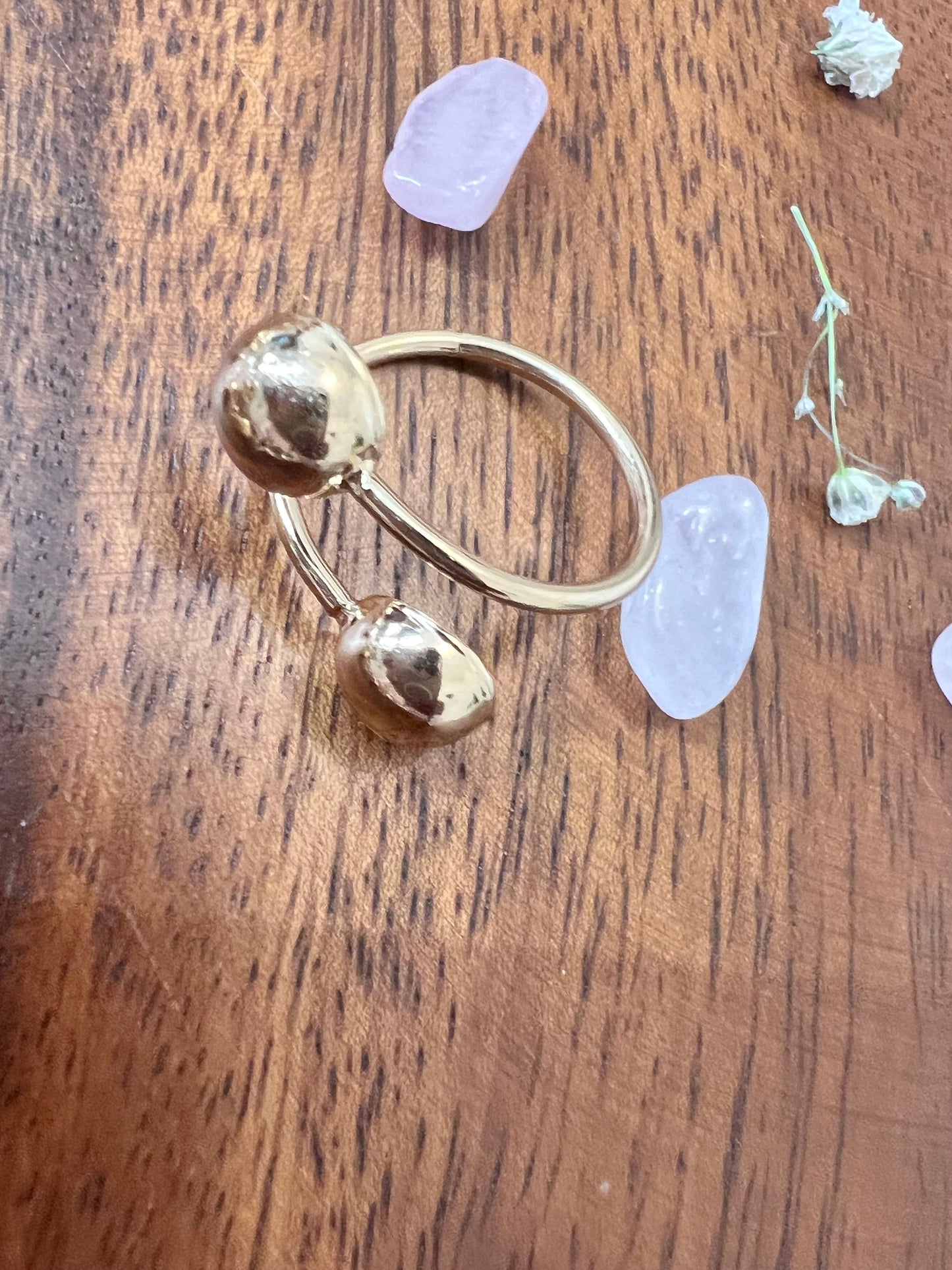Twin Halo Gold Beads Ring