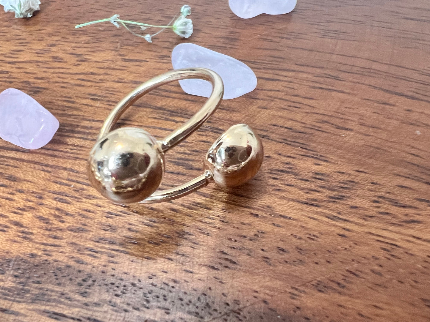 Twin Halo Gold Beads Ring