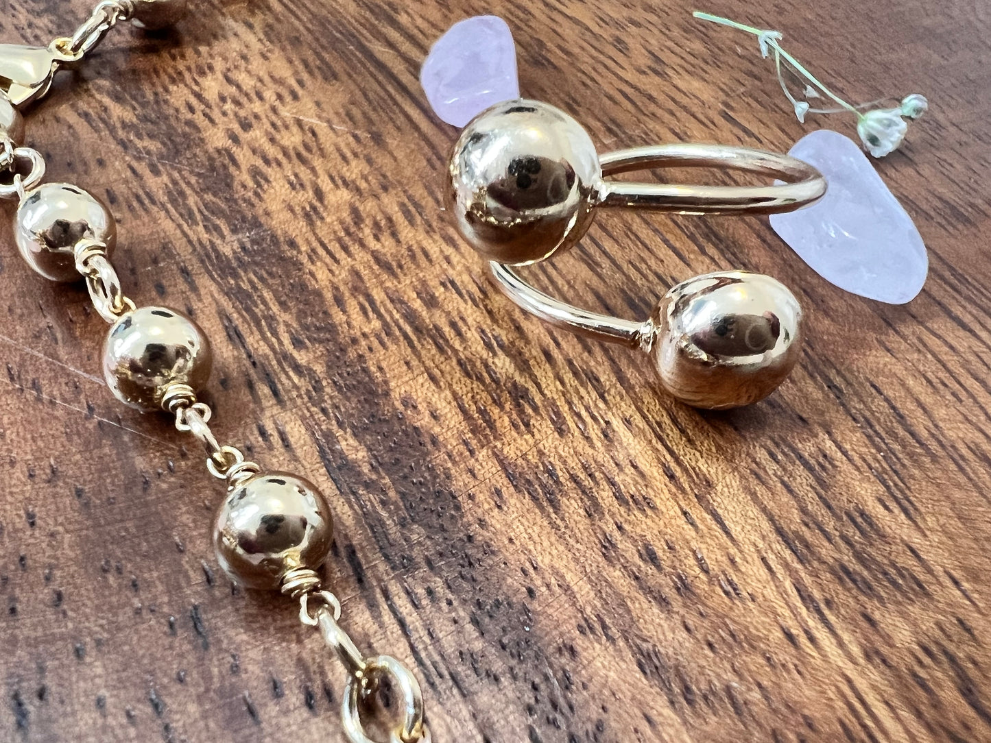 Twin Halo Gold Beads Ring