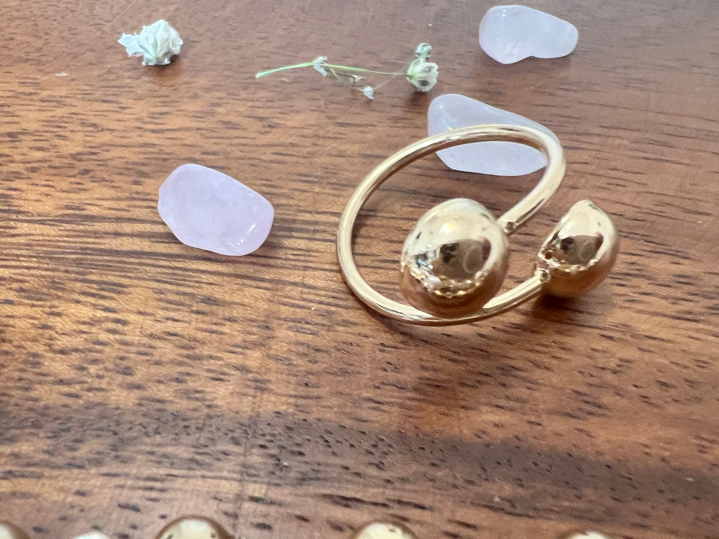 Twin Halo Gold Beads Ring