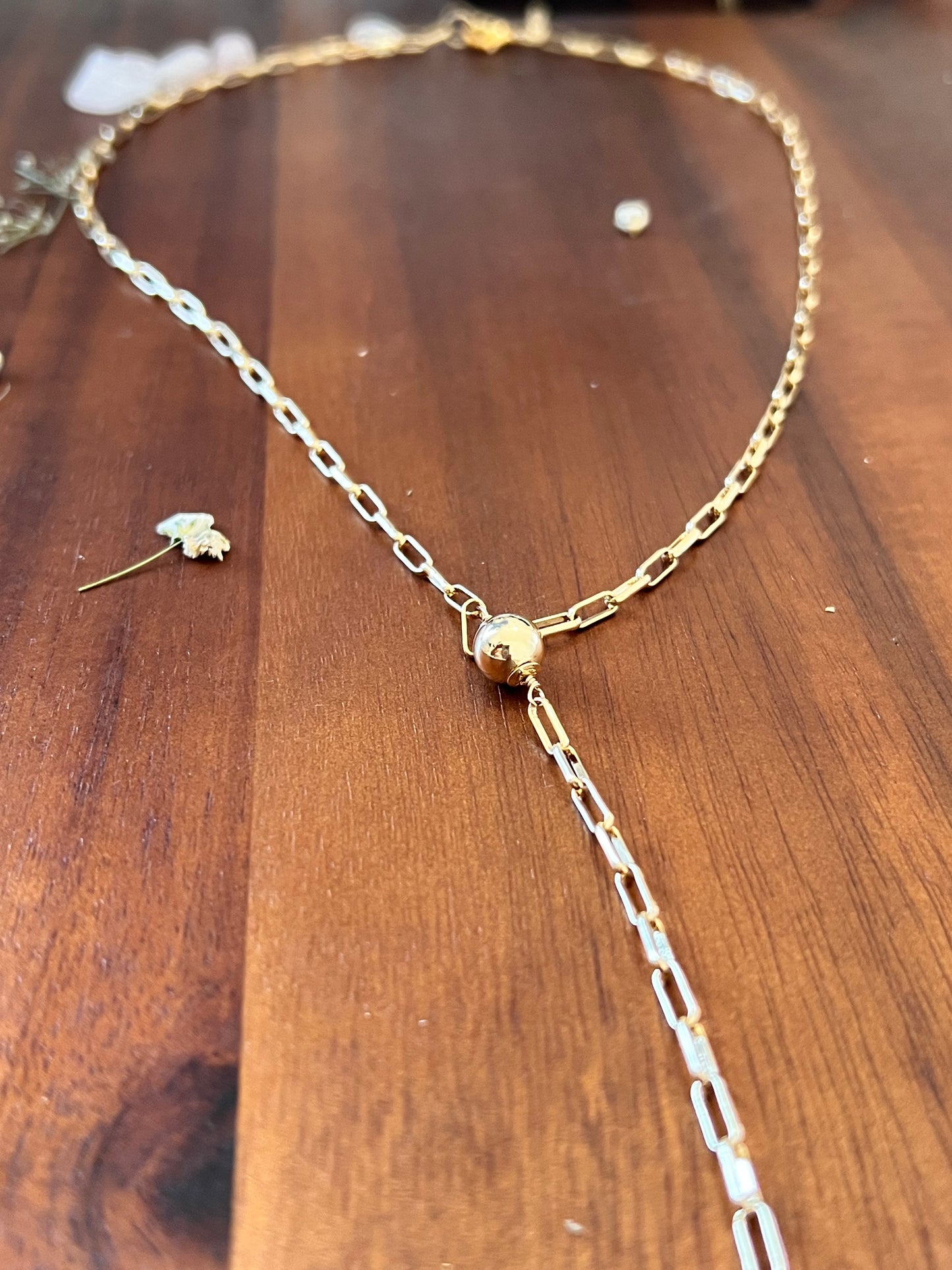 Long Safety Pins and Beads Necklace