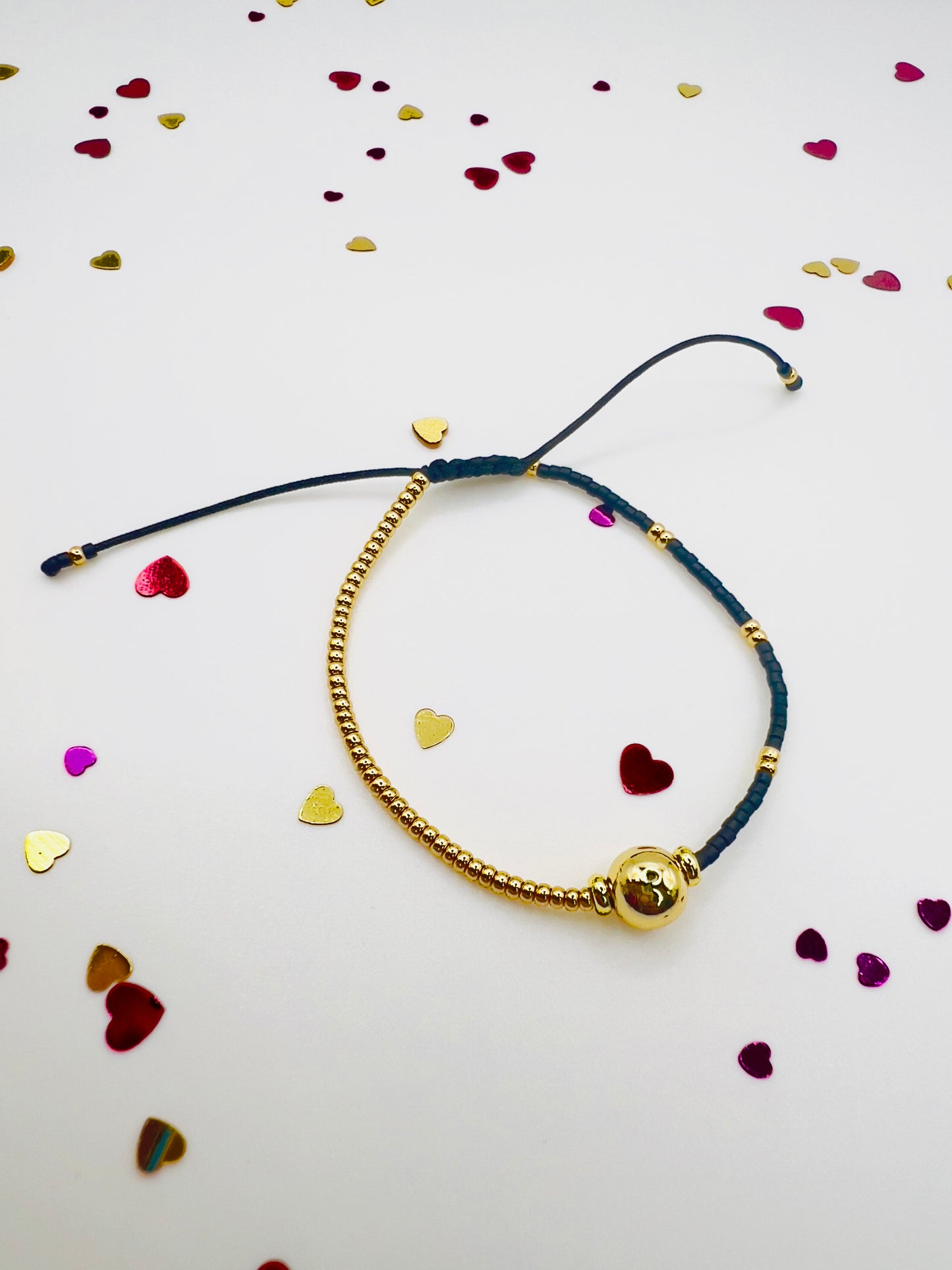 Boho Gold Plated Beads and Black Stone Bracelet