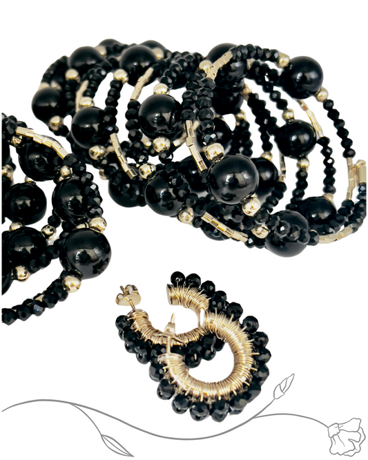 Black Blooming Beads Bracelet
