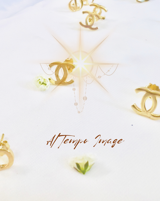 Pure Gold Stud Earrings C style