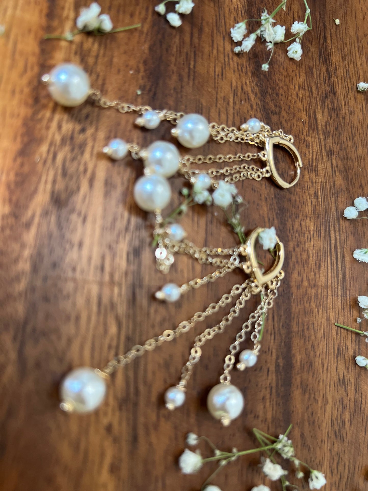 Dangling Pearls and Gold  Earrings