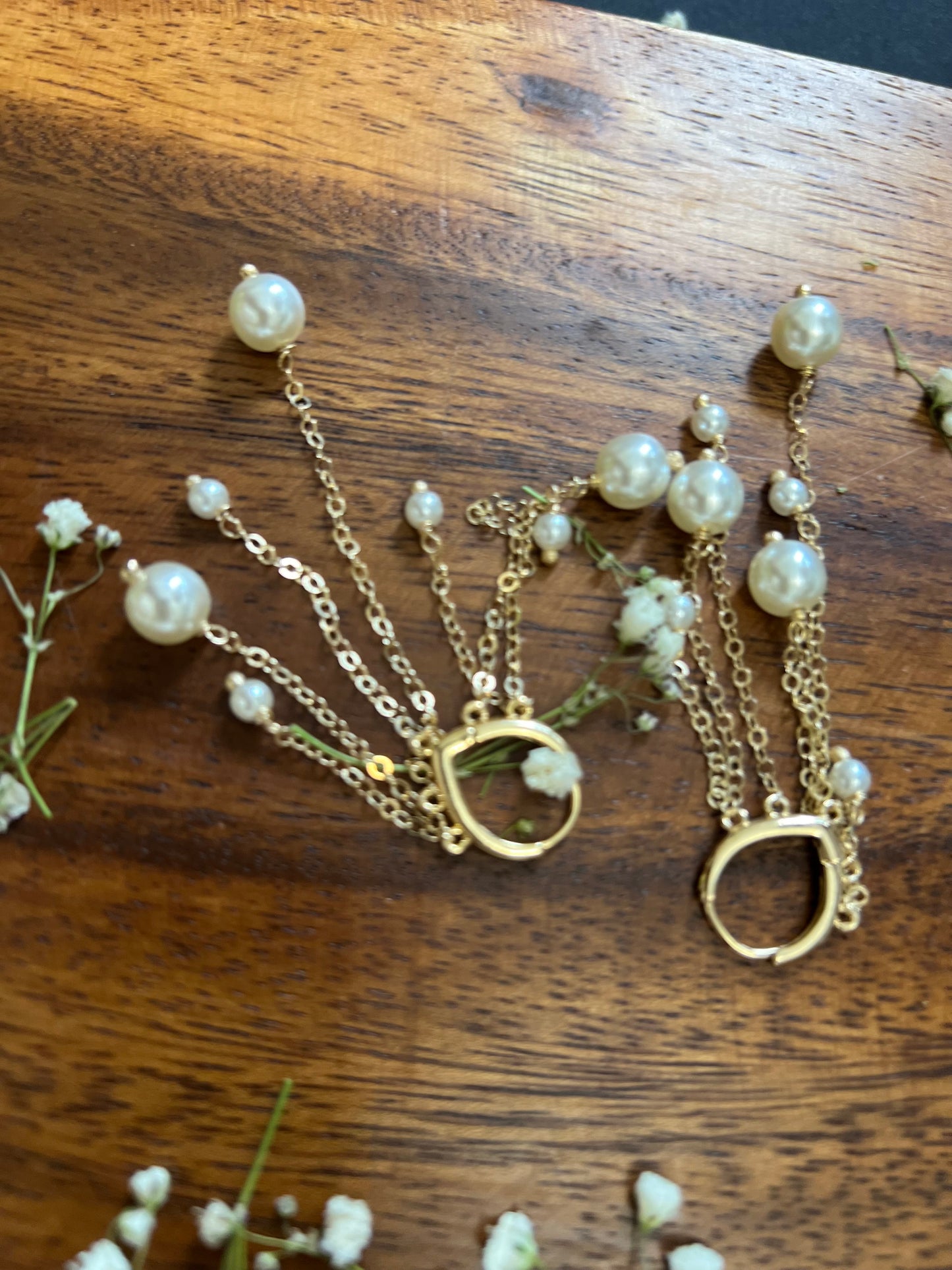 Dangling Pearls and Gold  Earrings