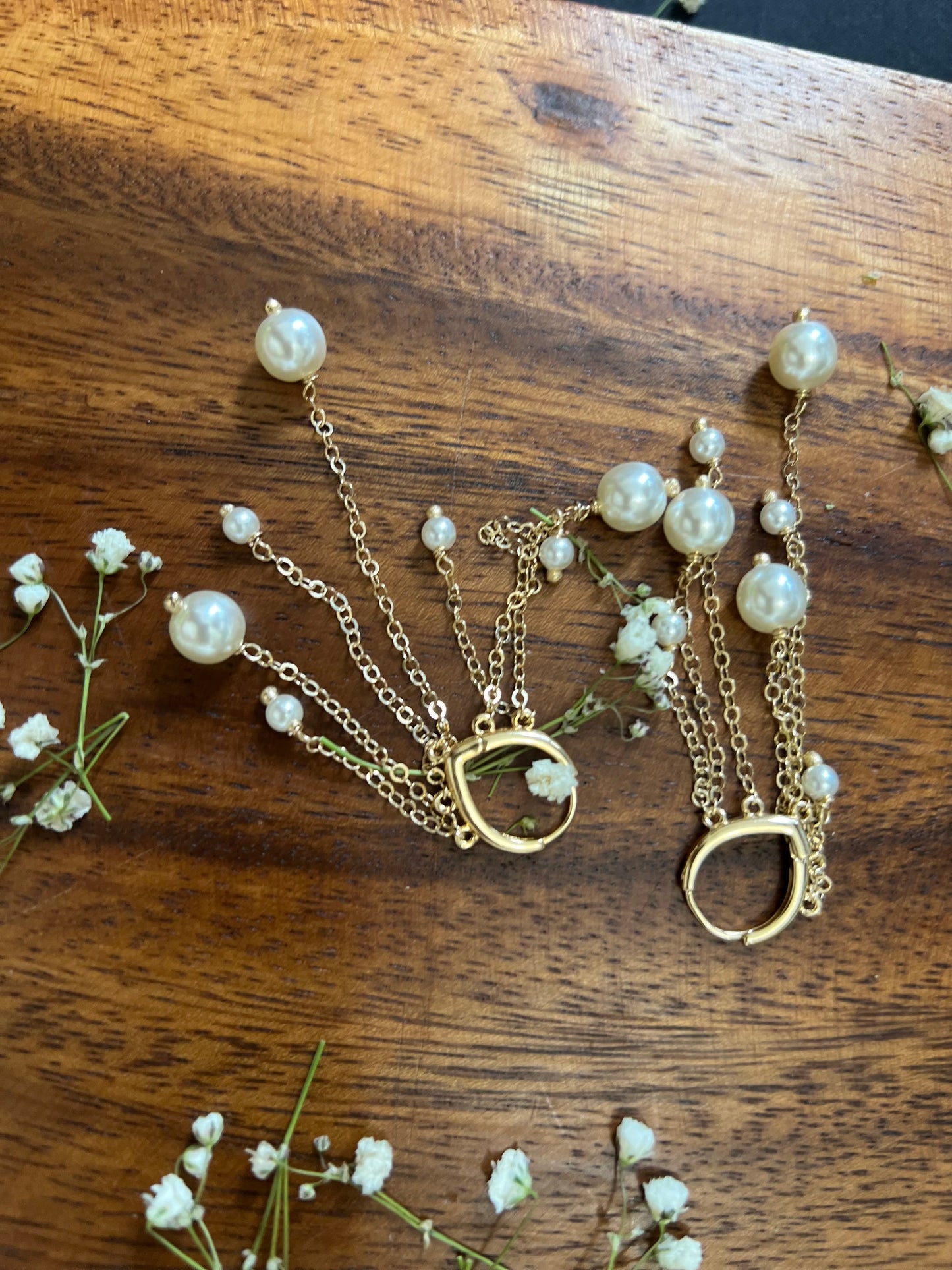 Dangling Pearls and Gold  Earrings