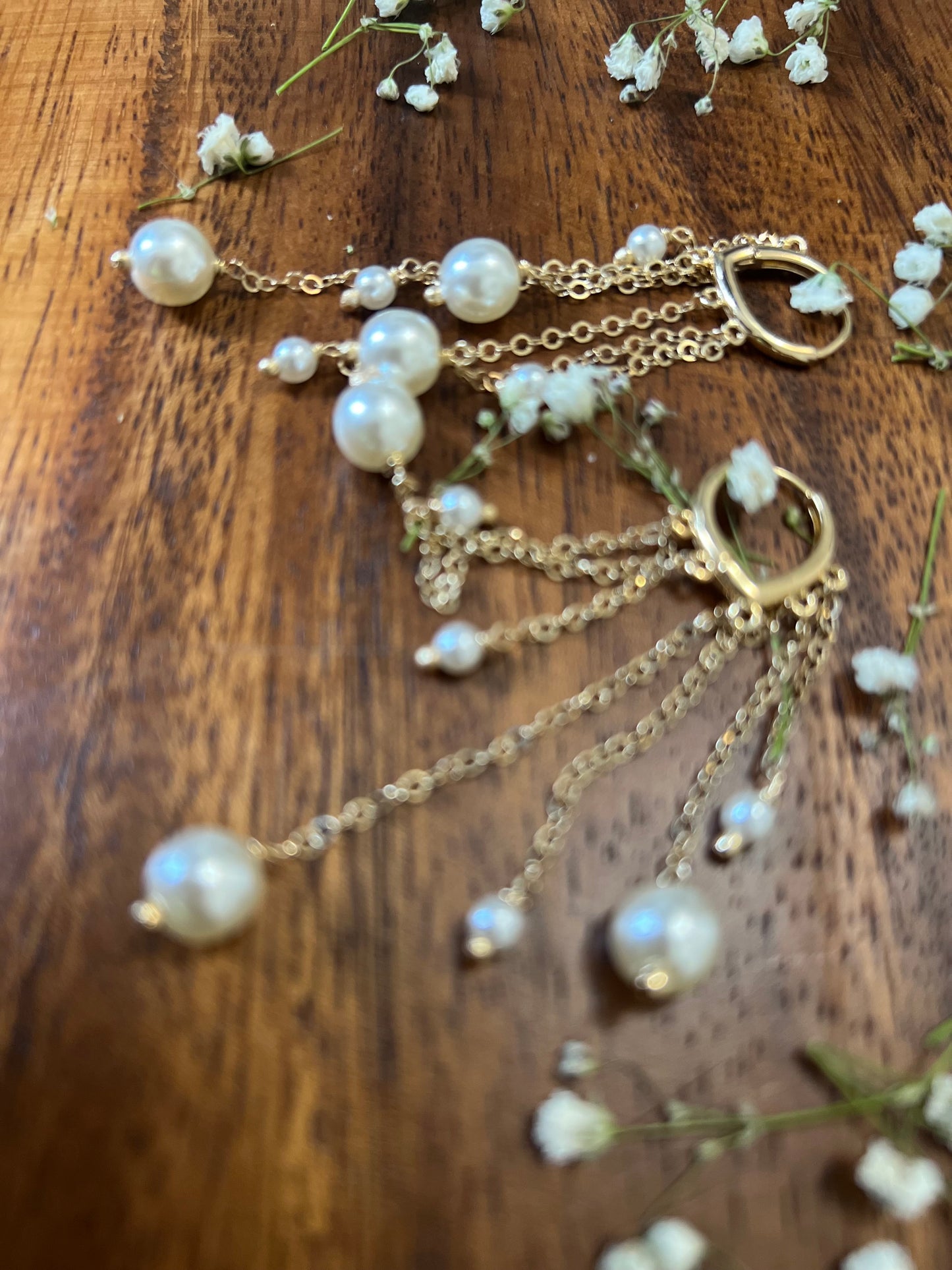 Dangling Pearls and Gold  Earrings