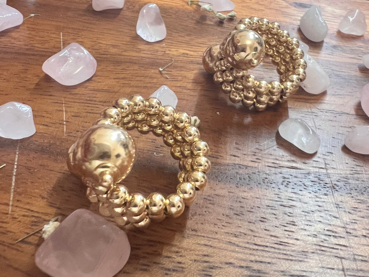 Triple Layer Row Gold Beaded rings