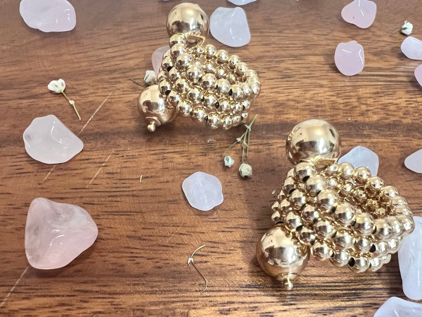 Triple Layer Row Gold Beaded rings