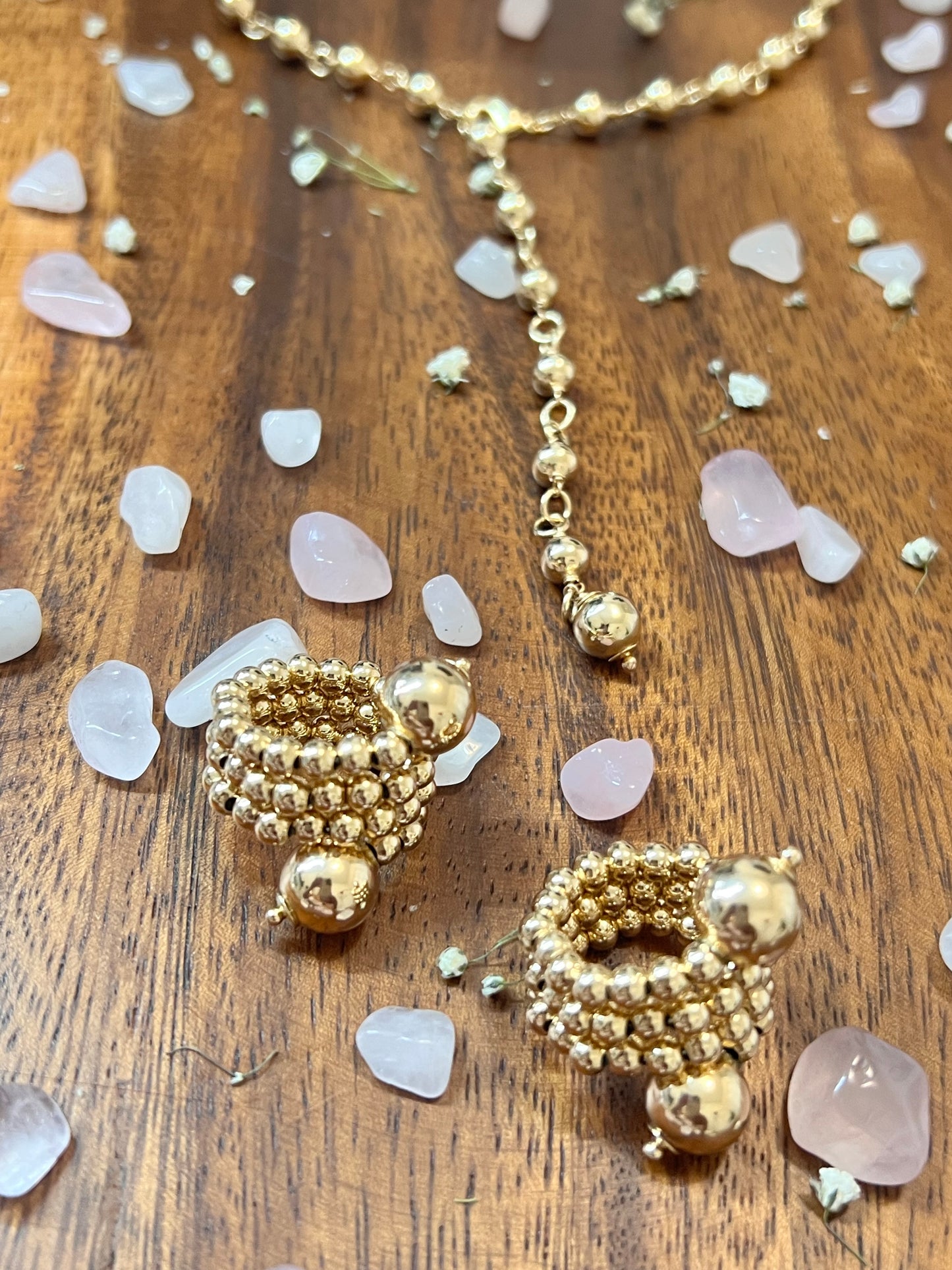 Triple Layer Row Gold Beaded rings