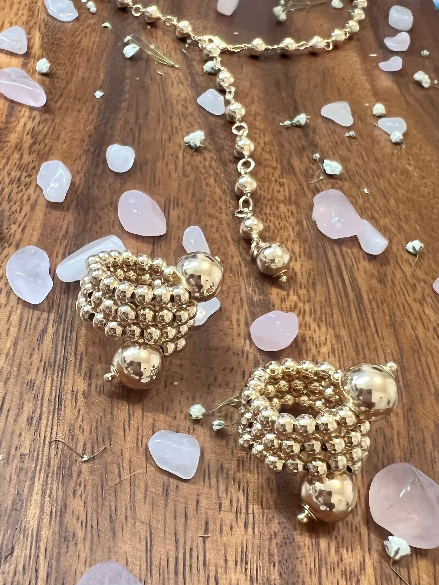 Triple Layer Row Gold Beaded rings