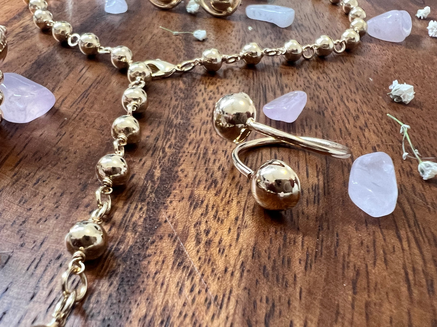 Twin Halo Gold Beads Ring
