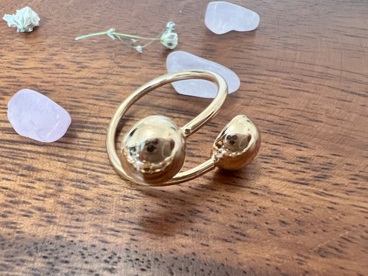 Twin Halo Gold Beads Ring
