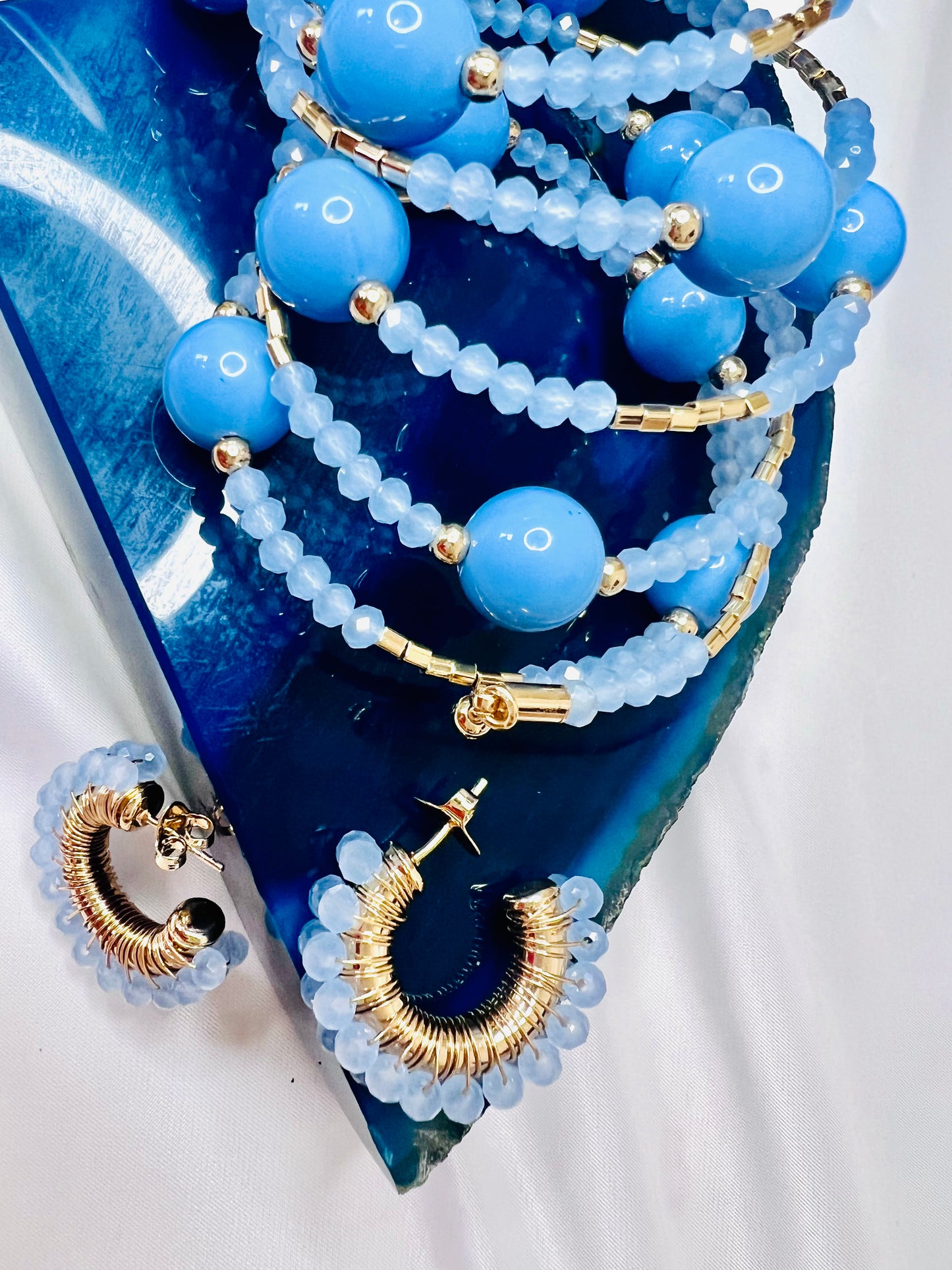 Lt. Blue Blooming Beads Bracelet