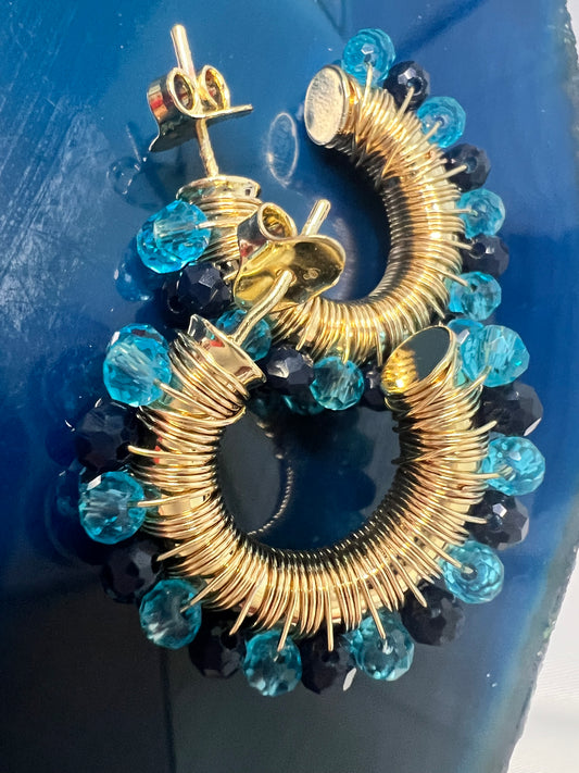 Two Tone Blue Blooming  Earrings