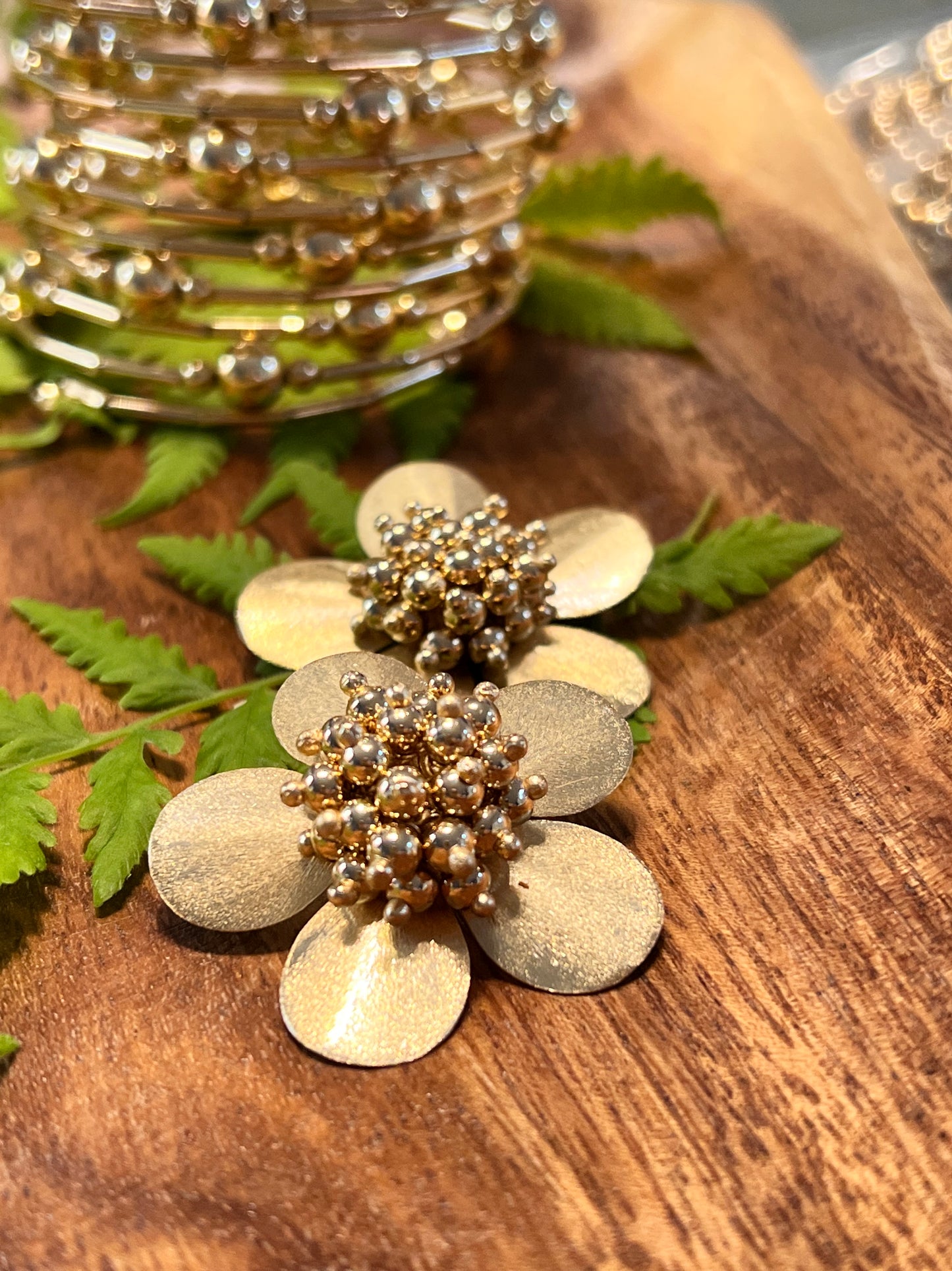Flower with Gold Beaded Center Earring