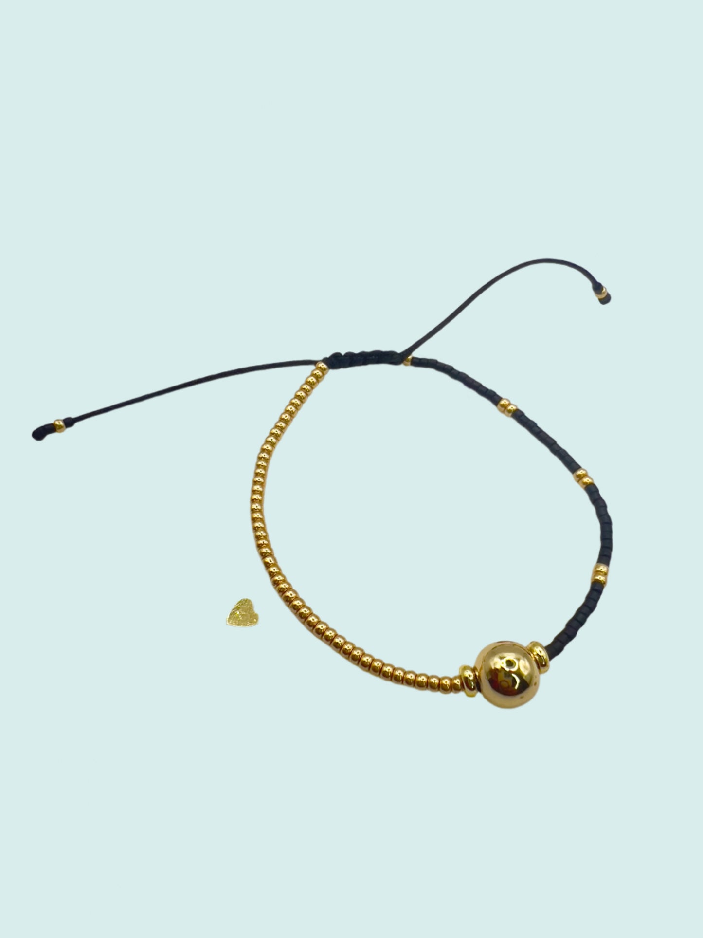Boho Gold Plated Beads and Black Stone Bracelet